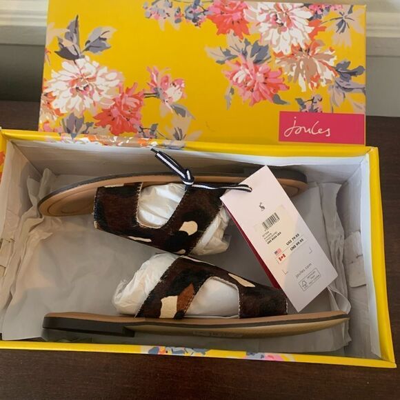 Joules Avondale boho chockleoprd leopard s print slip-on Leather sandal size 5 - Picture 6 of 8